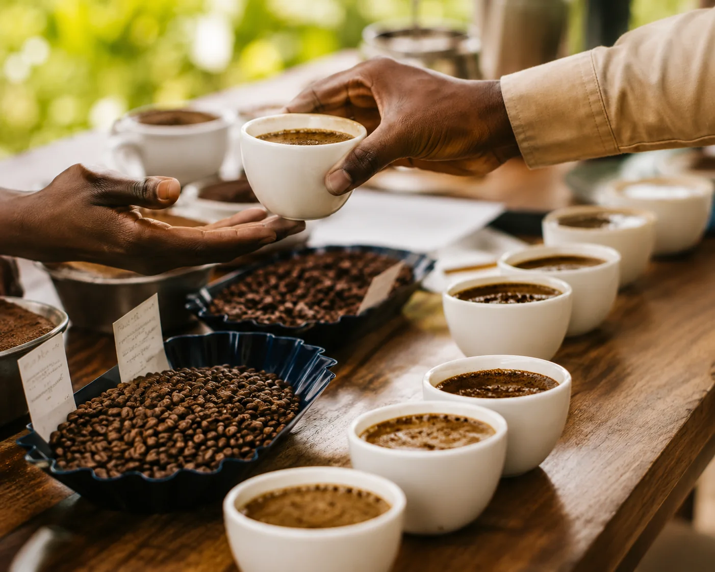 Guests cupping and sharing a fresh brew during the barista workshop